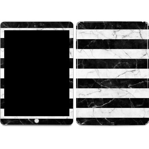 Black and White Striped Marble Apple iPad Skin