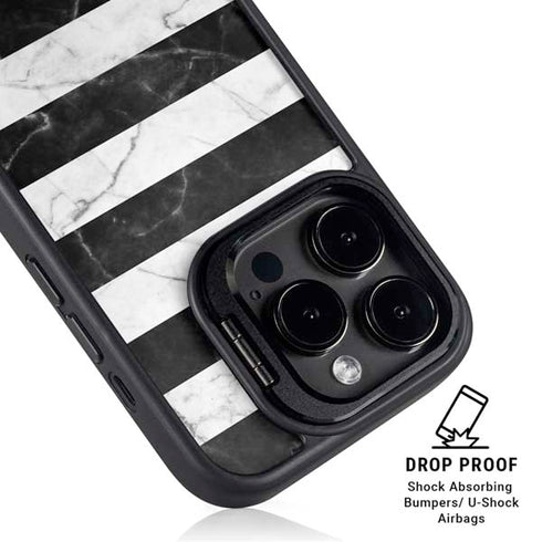 Black and White Striped Marble iPhone 13 Pro Kickstand Case