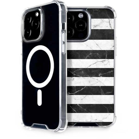 Black and White Striped Marble iPhone Cases