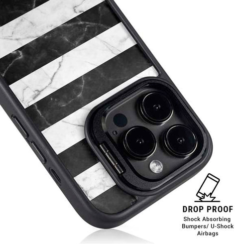 Black and White Striped Marble iPhone 14 Pro Max Kickstand Case