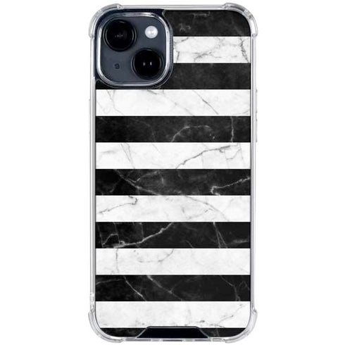 Black and White Striped Marble iPhone 15 Clear Case