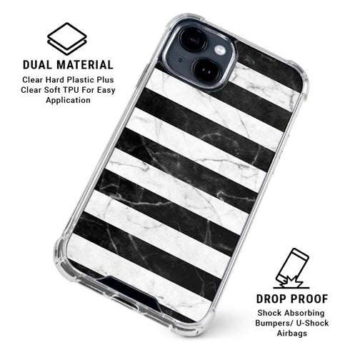 Black and White Striped Marble iPhone 15 Clear Case