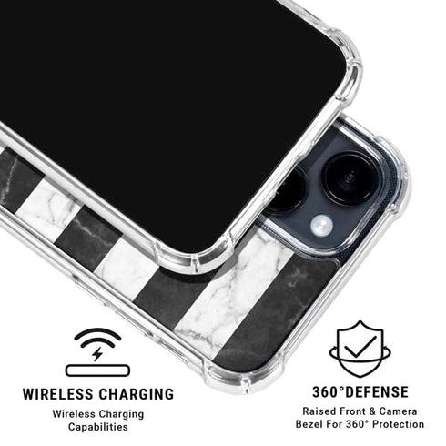Black and White Striped Marble iPhone 15 Clear Case