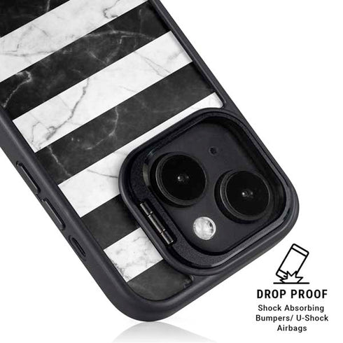 Black and White Striped Marble iPhone 15 Plus Kickstand Case