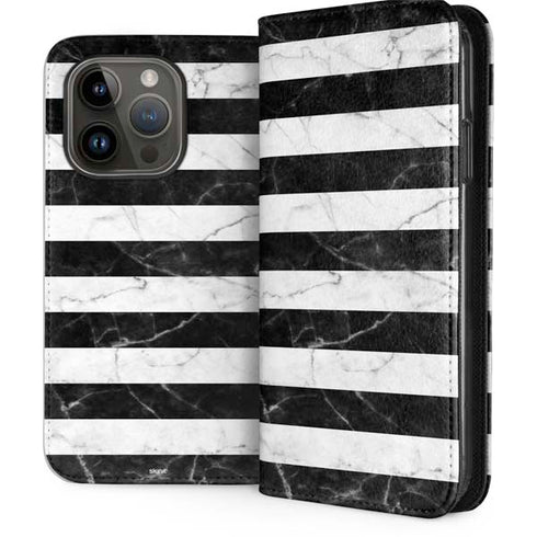 Black and White Striped Marble iPhone 15 Pro Folio Case