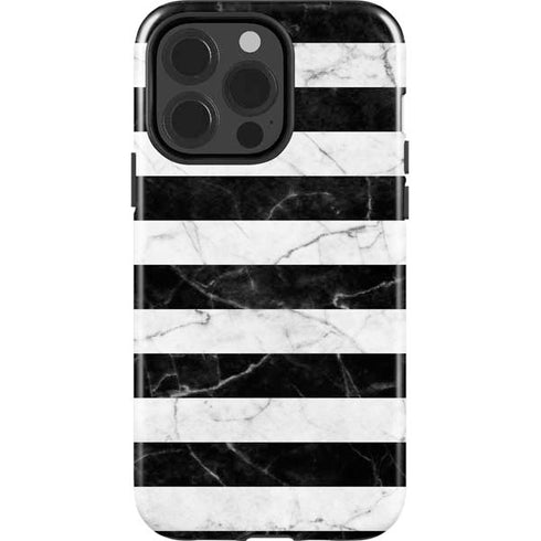 Black and White Striped Marble iPhone 15 Pro Impact Case