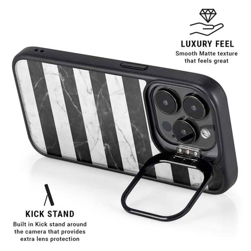Black and White Striped Marble iPhone 15 Pro Kickstand Case