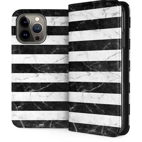 Black and White Striped Marble iPhone 15 Pro Max Folio Case