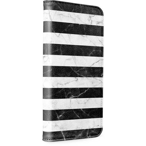 Black and White Striped Marble iPhone 15 Pro Max Folio Case