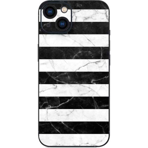 Black and White Striped Marble iPhone 15 Skin