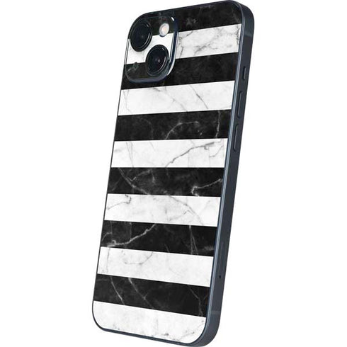 Black and White Striped Marble iPhone 15 Skin