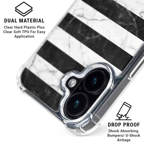 Black and White Striped Marble iPhone 16 Clear Case