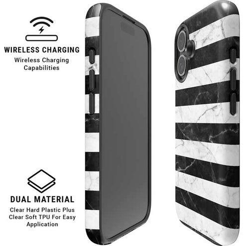 Black and White Striped Marble iPhone 16 Magsafe Impact Case