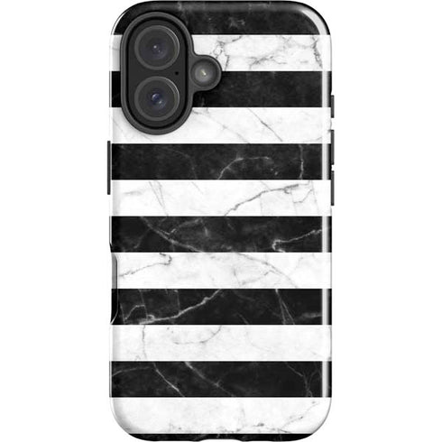 Black and White Striped Marble iPhone 16 Plus Impact Case