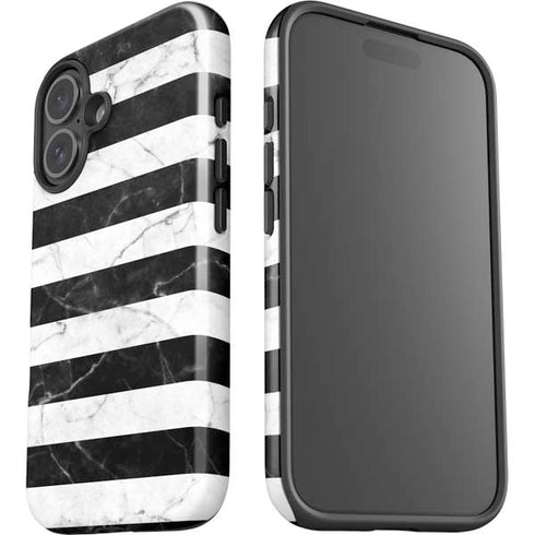 Black and White Striped Marble iPhone 16 Plus Impact Case