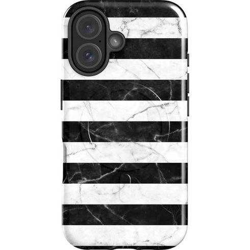 Black and White Striped Marble iPhone 16 Plus Magsafe Impact Case