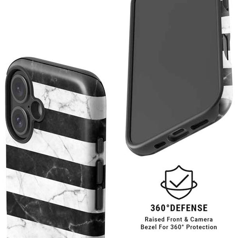 Black and White Striped Marble iPhone 16 Plus Magsafe Impact Case
