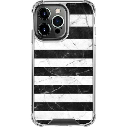 Black and White Striped Marble iPhone 16 Pro Clear Case