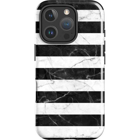 Black and White Striped Marble iPhone 16 Pro Magsafe Impact Case