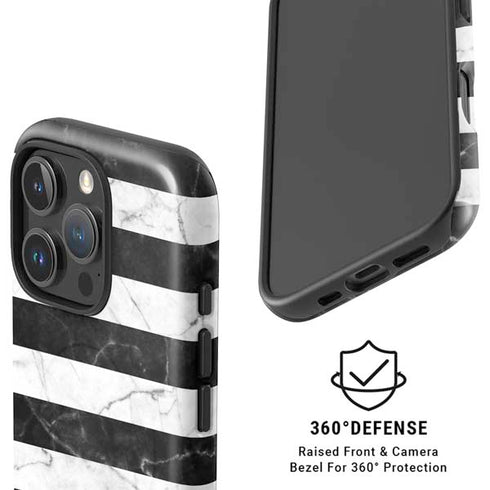 Black and White Striped Marble iPhone 16 Pro Magsafe Impact Case