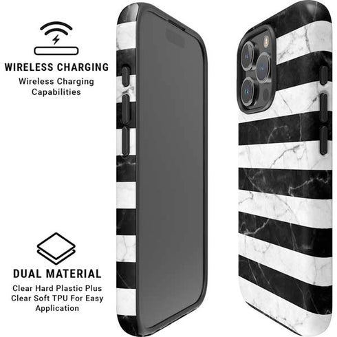 Black and White Striped Marble iPhone 16 Pro Magsafe Impact Case