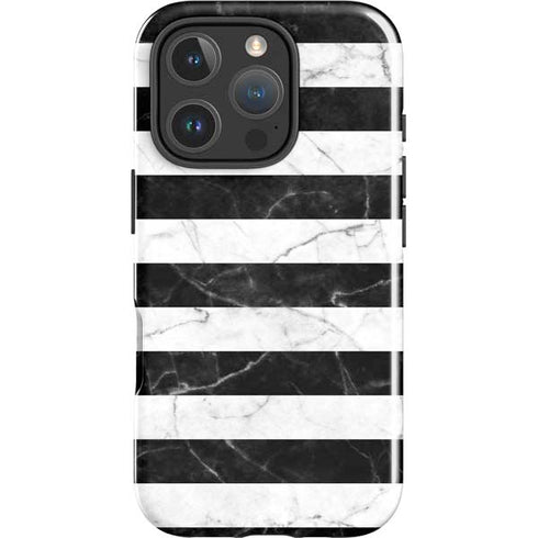 Black and White Striped Marble iPhone 16 Pro Max Impact Case