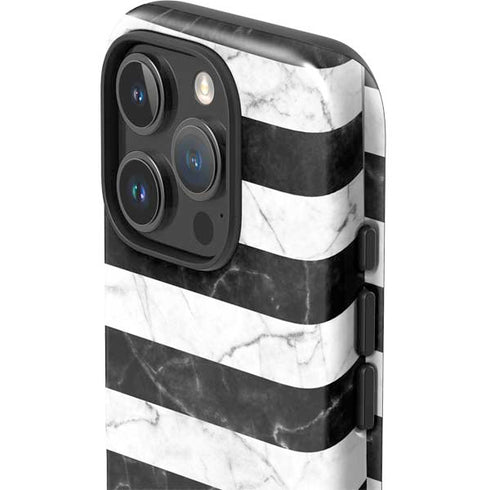 Black and White Striped Marble iPhone 16 Pro Max Impact Case