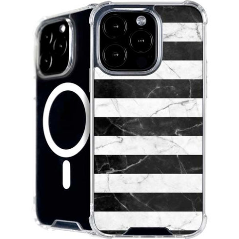 Black and White Striped Marble iPhone 16 Pro Max MagSafe Case