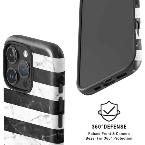 Black and White Striped Marble iPhone 16 Pro Max Magsafe Impact Case