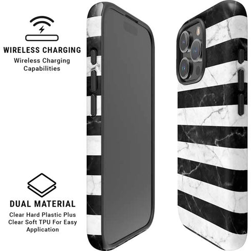 Black and White Striped Marble iPhone 16 Pro Max Magsafe Impact Case