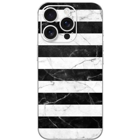 Black and White Striped Marble iPhone 16 Pro Skin