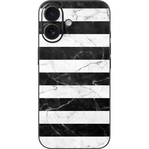 Black and White Striped Marble iPhone 16 Skin
