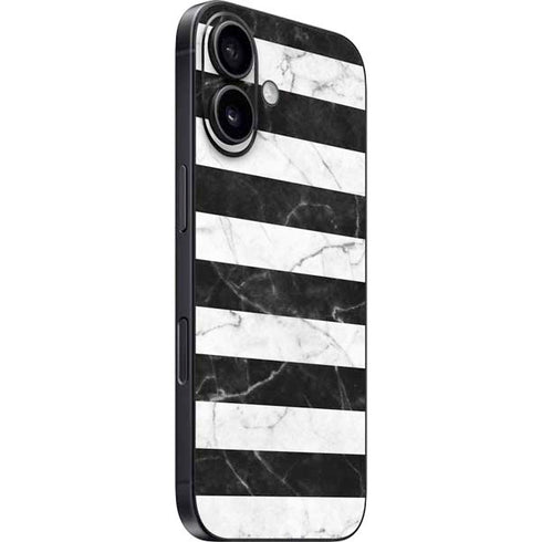 Black and White Striped Marble iPhone 16 Skin