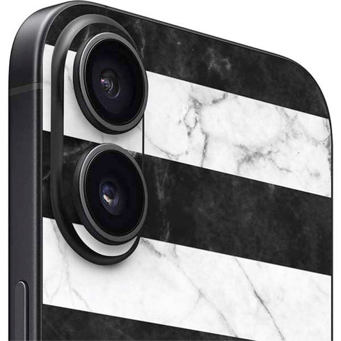 Black and White Striped Marble iPhone 16 Skin