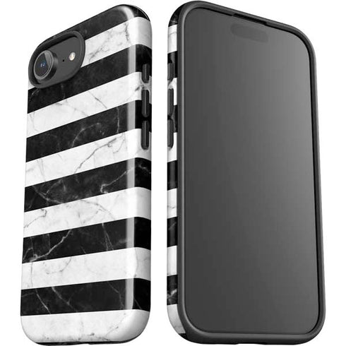 Black and White Striped Marble iPhone 16e Impact Case