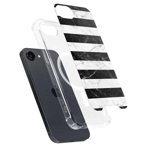 Black and White Striped Marble iPhone 16e MagSafe Case