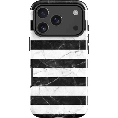 Black and White Striped Marble iPhone 18 Pro Impact Case