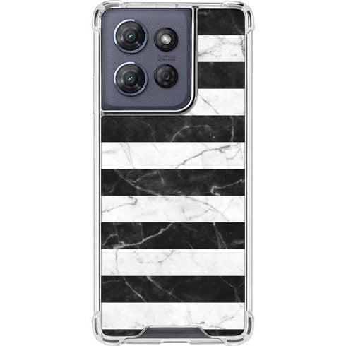 Black and White Striped Marble Moto G 5G (2025) Clear Case