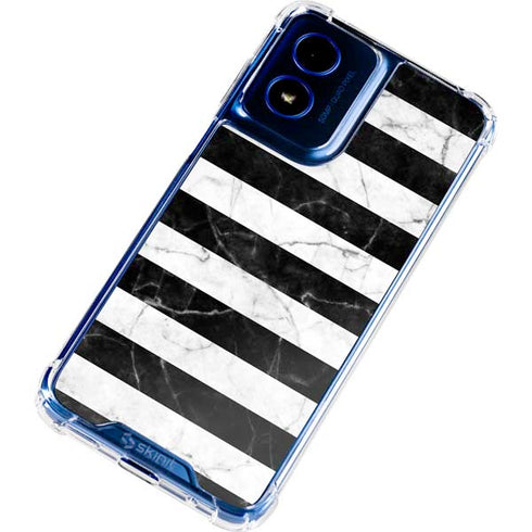 Black and White Striped Marble Moto G Play 4G (2024) Clear Case