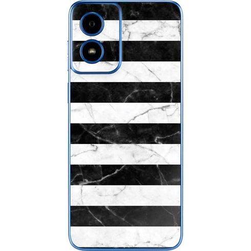Black and White Striped Marble Moto G Play 4G (2024) Skin
