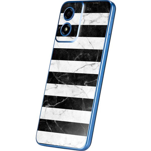 Black and White Striped Marble Moto G Play 4G (2024) Skin