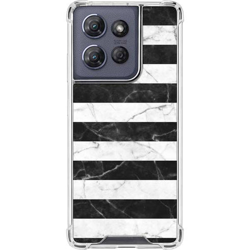 Black and White Striped Marble Moto G Play 5G (2025) Clear Case