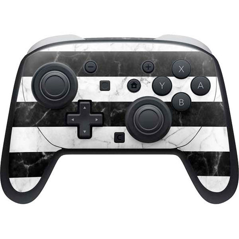 Black and White Striped Marble Nintendo Switch 2 (2025) Pro Controller Skin