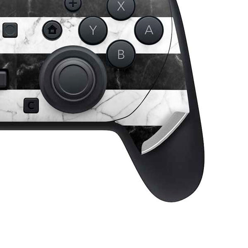Black and White Striped Marble Nintendo Switch 2 (2025) Pro Controller Skin