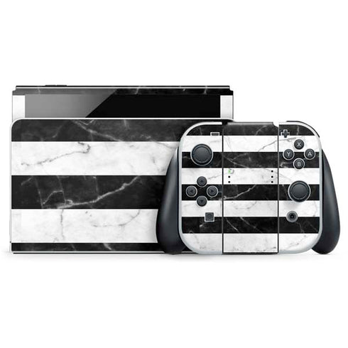 Black and White Striped Marble Nintendo Skins