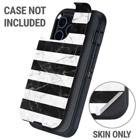 Black and White Striped Marble Otterbox Defender iPhone Skin