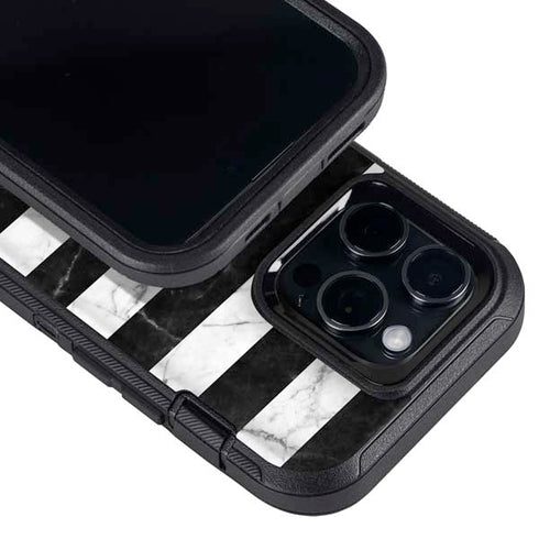 Black and White Striped Marble Otterbox Defender iPhone Skin