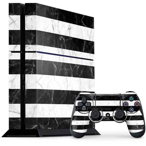 Black and White Striped Marble PlayStation PS4 Skins