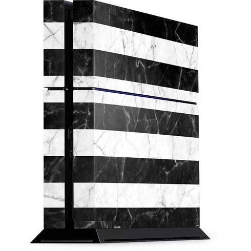 Black and White Striped Marble PlayStation PS4 Skins