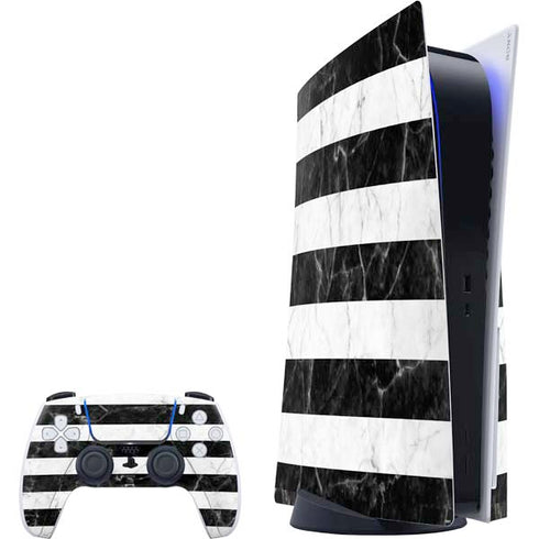 Black and White Striped Marble PlayStation PS5 Skins